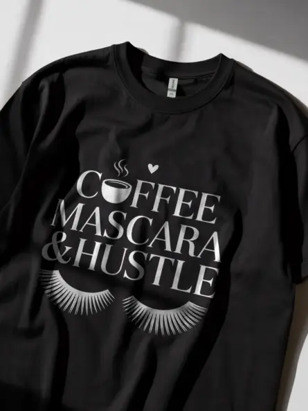 black Lifestyle photo black tee, coffee mascara hustle t-shirt for women