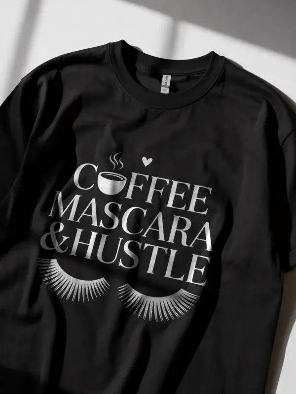 black Lifestyle photo black tee, coffee mascara hustle t-shirt for women