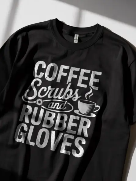 Coffee Scrubs and Rubber Gloves Shirt for Healthcare Staff
