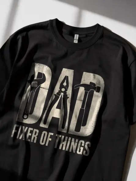Black Shirt “Dad Fixer of Things” Funny Dad Fixer T-Shirt Lifestyle