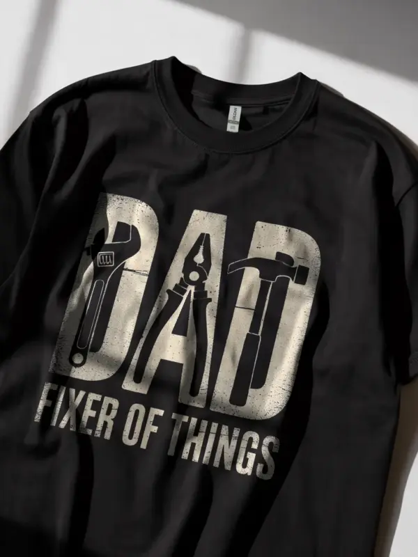 Black Shirt “Dad Fixer of Things” Funny Dad Fixer T-Shirt Lifestyle