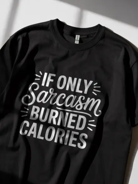 Black shirt lifestyle shot with funny gym quote