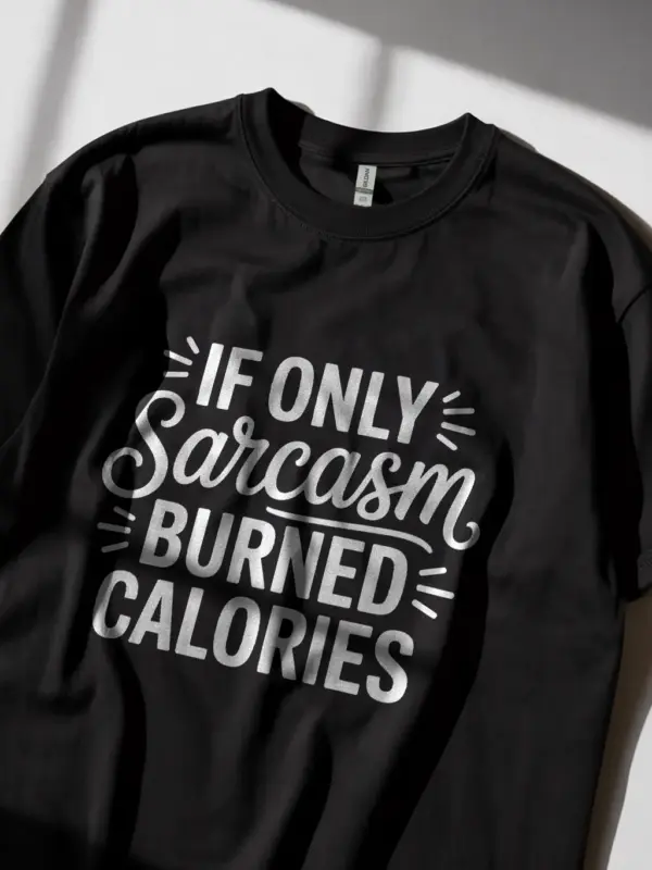 Black shirt lifestyle shot with funny gym quote