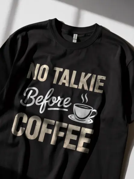 Black lifestyle view no talkie before coffee shirt gift for coffee lovers