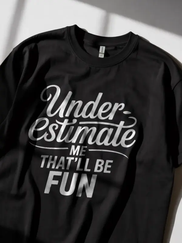 Lifestyle shot black underestimate me that'll be fun shirt for confident teens