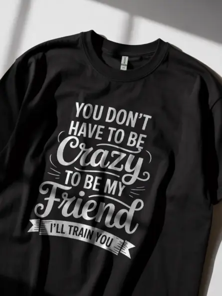 Funny friendship quote t-shirt black – worn by best friends – casual setting