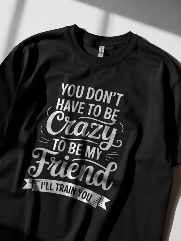 Funny friendship quote t-shirt black – worn by best friends – casual setting