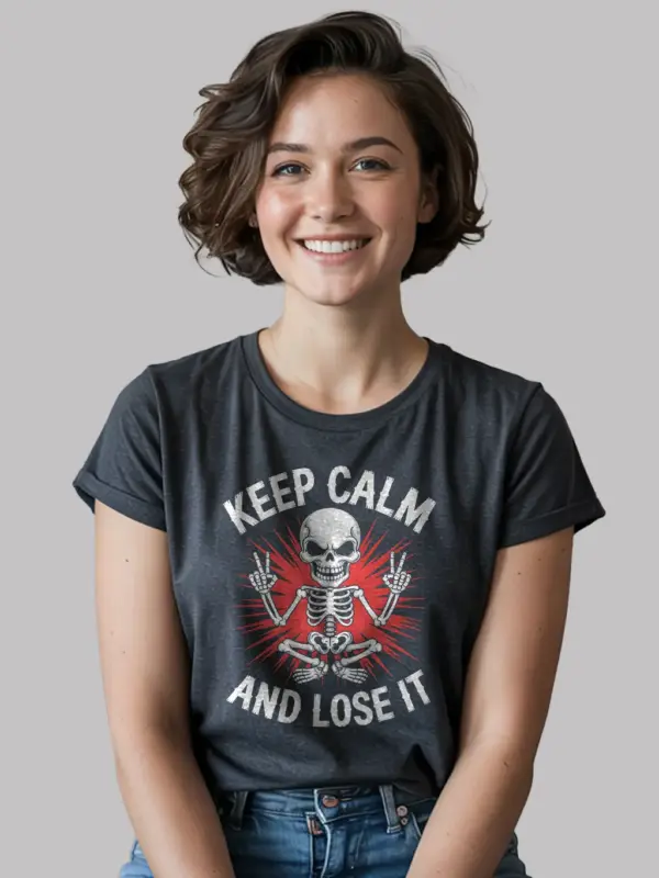 Dark Heather Shirt Keep Calm and Lose It punk skeleton meditation t-shirt