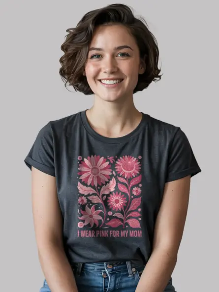 Heartfelt “I Wear Pink for My Mom” T-Shirt – Retro Floral Support Tee - Image 4