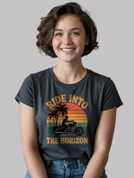 Motorcycle Sunset T-Shirt Ride Into The Horizon - Image 5
