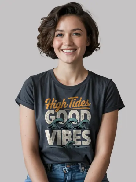 Retro Surf Beach T-Shirt High Tides Good Vibes - Image 6