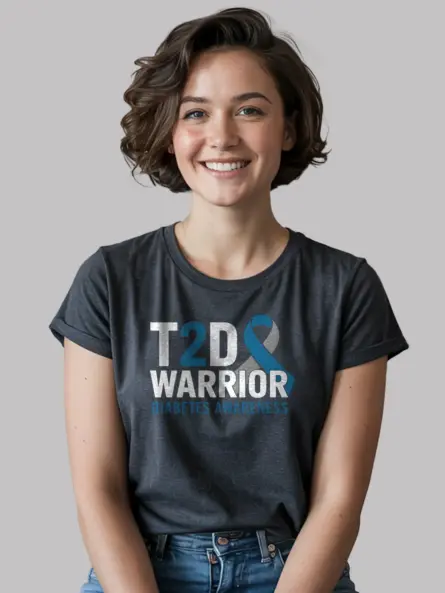 Bold T2D Warrior Diabetes Shirt – Blue Gray Awareness Ribbon Tee - Image 6