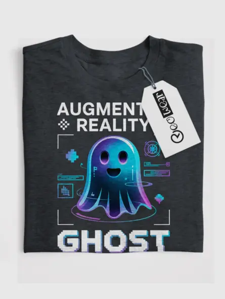 Front view dark heather Augmented Reality Ghost T-Shirt minimalist