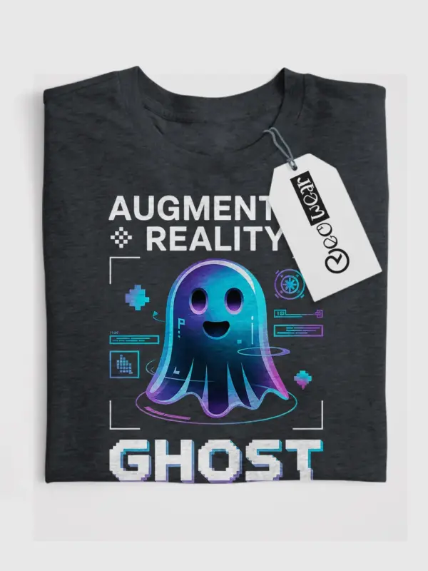 Front view dark heather Augmented Reality Ghost T-Shirt minimalist