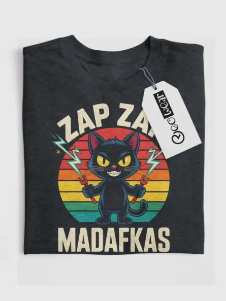 Electrician Cat T-Shirt – Funny Lightning Graphic Tee - Image 4