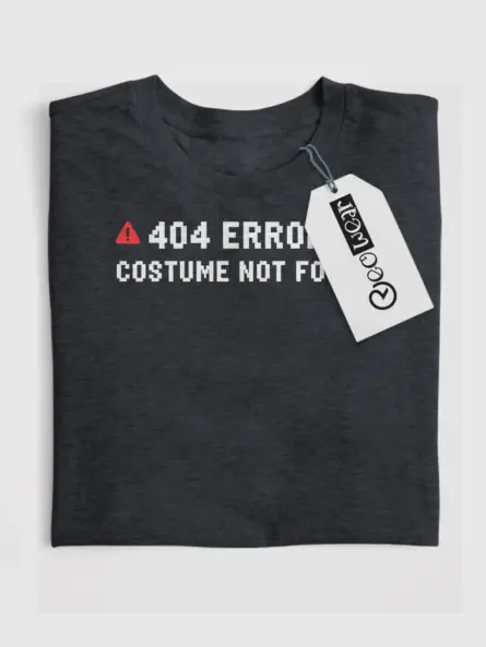 Front view dark heather 404 Error Costume Not Found t-shirt minimalist
