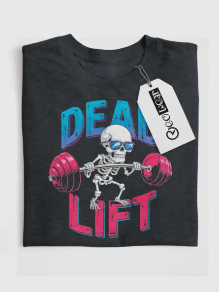 Dark Heather Dead Lift skeleton chef pizza t-shirt front design