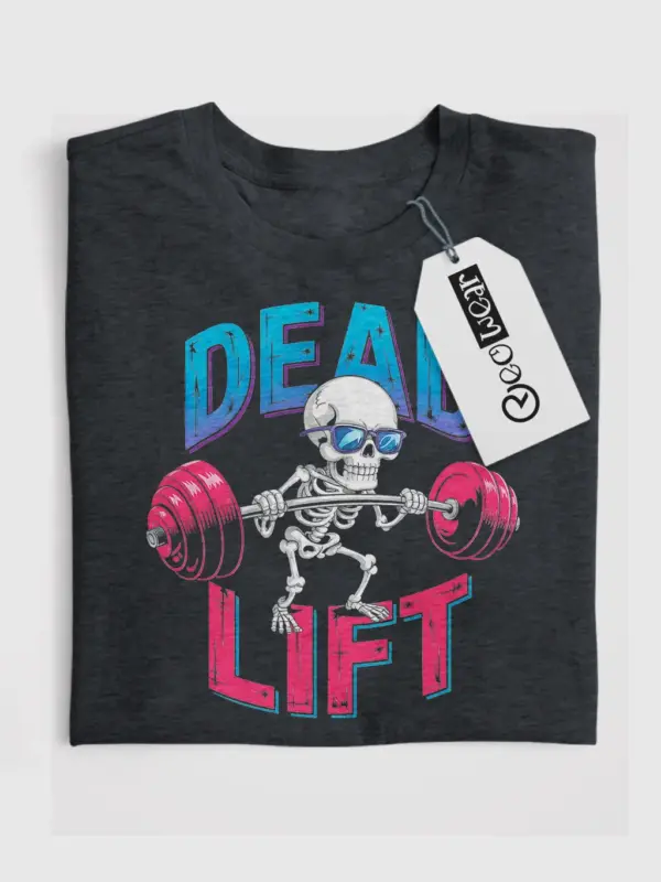 Dark Heather Dead Lift skeleton chef pizza t-shirt front design