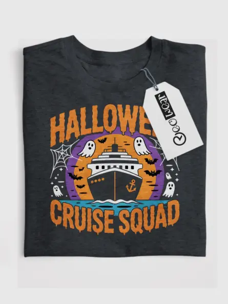 Dark Heather Halloween Cruise Squad T-Shirt Front – halloween cruise group shirt