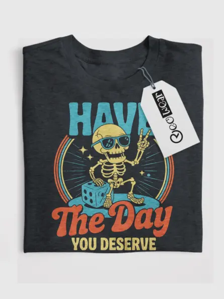 Front print on dark heather – vintage skeleton sunglasses tee
