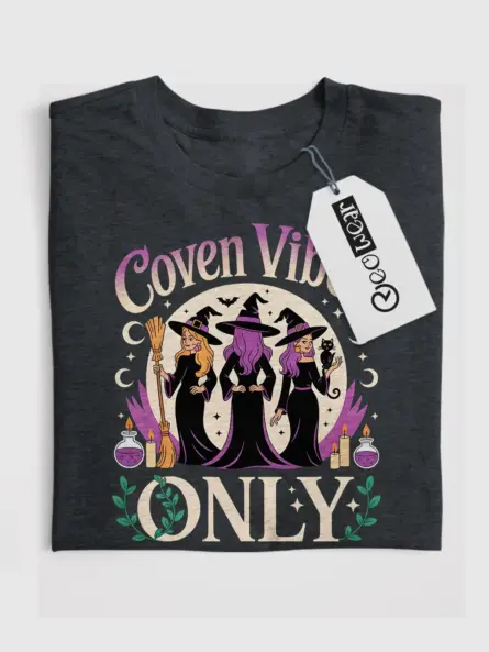 Dark Heather Coven Vibes Witch T-Shirt with magical trio