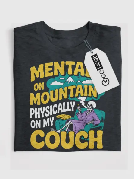 dark heather – funny mental health humor tee – mentally on mountain t-shirt