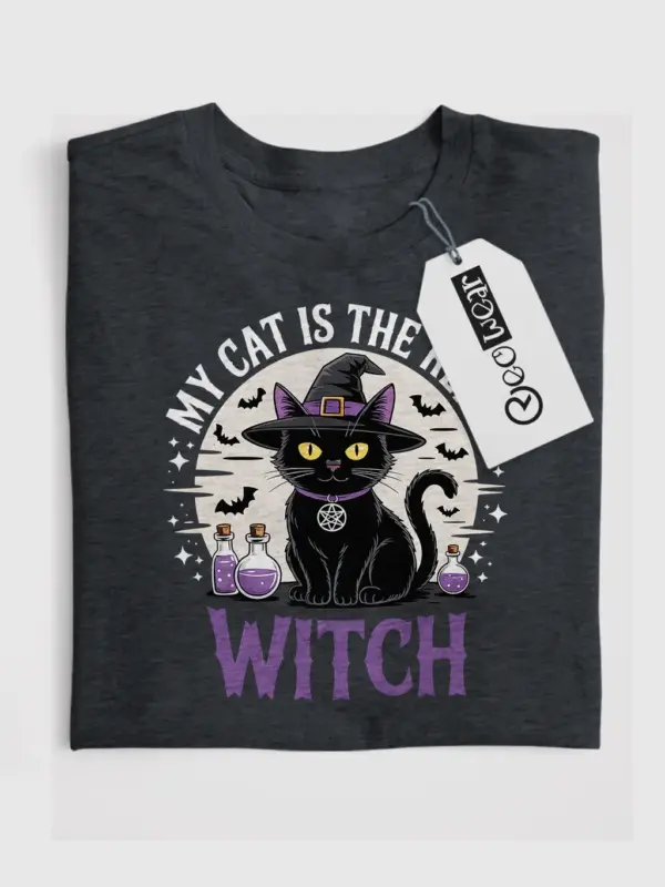 dark heather my cat is the real witch t-shirt gothic halloween apparel