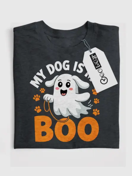 dark heather front view my dog is my boo halloween t-shirt cute dog ghost