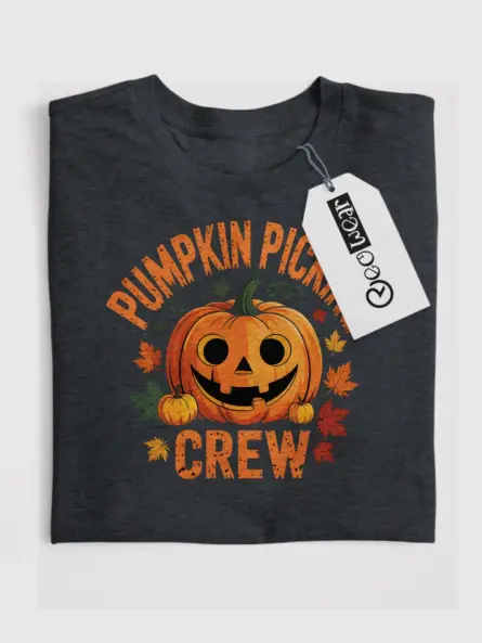 Dark Heather front – Fall Group Shirt with Pumpkin – pumpkin picking crew t-shirt