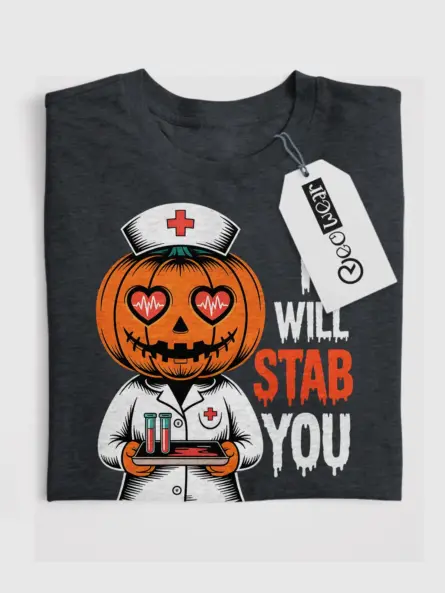 I Will Stab You Nurse Shirt – Funny Halloween Tee for Phlebotomists & Medical Staff - Image 4