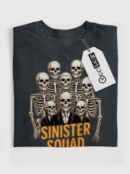 Dark Heather Shirt Front View – Sinister Squad Vintage Skeleton Squad T-Shirt
