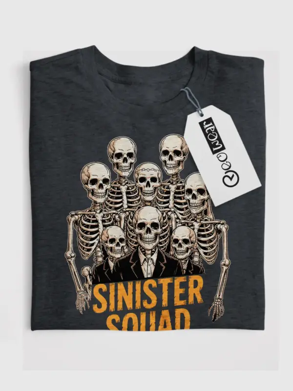 Dark Heather Shirt Front View – Sinister Squad Vintage Skeleton Squad T-Shirt