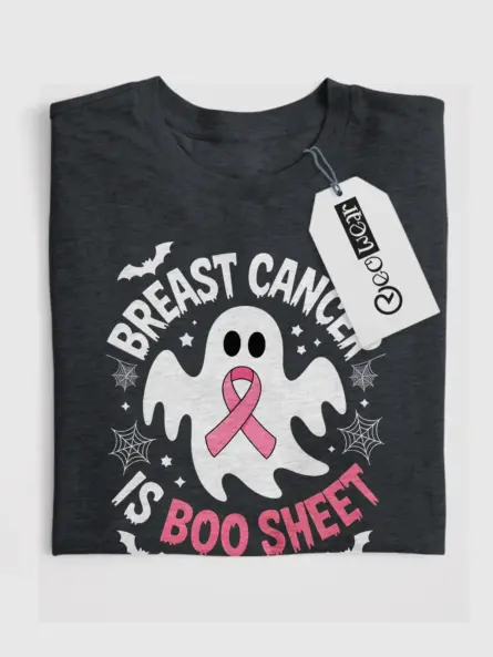 Bold Breast Cancer Boo Sheet Shirt – Funny Pink Ribbon Halloween Tee - Image 4