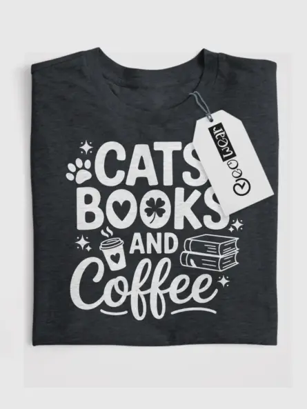Cats Books Coffee Shirt – Cozy Graphic Tee for Readers & Cat Moms - Image 4