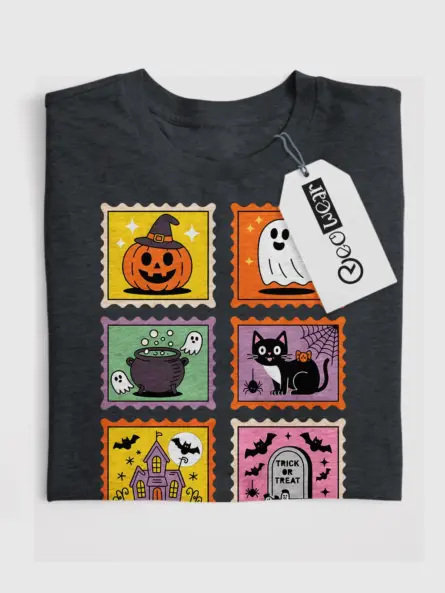 Cute Halloween Stamp Shirt for Kids – Retro Graphic Tee - Image 7