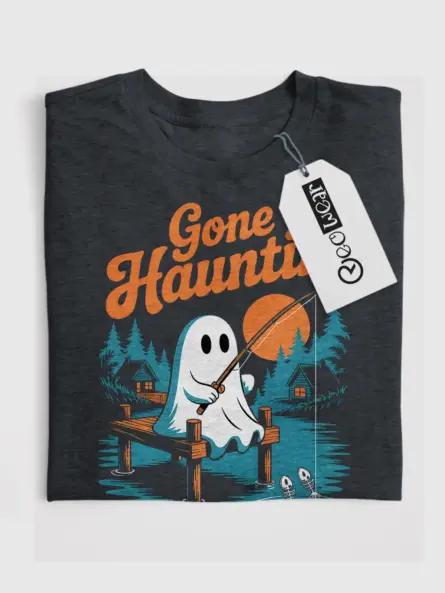 Cute Ghost Fishing Halloween Shirt – Gone Hauntin’ Retro Tee - Image 4