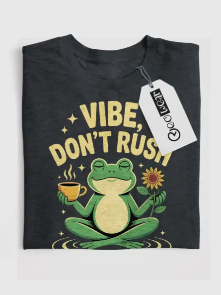 Meditating Frog Coffee T-Shirt – “Vibe Don’t Rush” Retro Cottagecore Style - Image 4