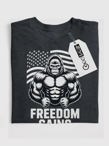 Freedom Gains Patriotic Gym Shirt – Bold USA Flag Workout Tee - Image 4
