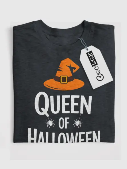 Queen of Halloween Shirt for Women – Witch Hat Graphic Tee - Image 4