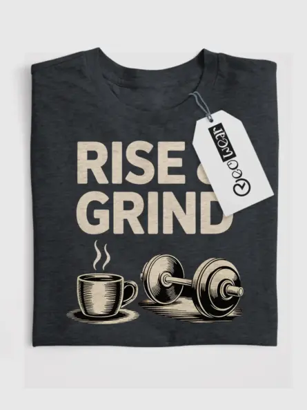 Bold Rise and Grind T Shirt – Motivational Coffee & Gym Tee - Image 4