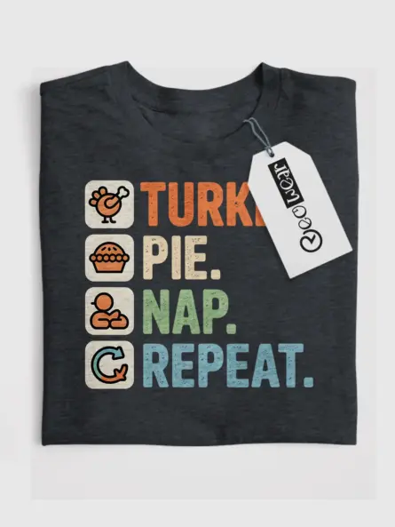 Turkey Pie Nap Repeat Shirt – Funny Minimalist Thanksgiving Tee - Image 4