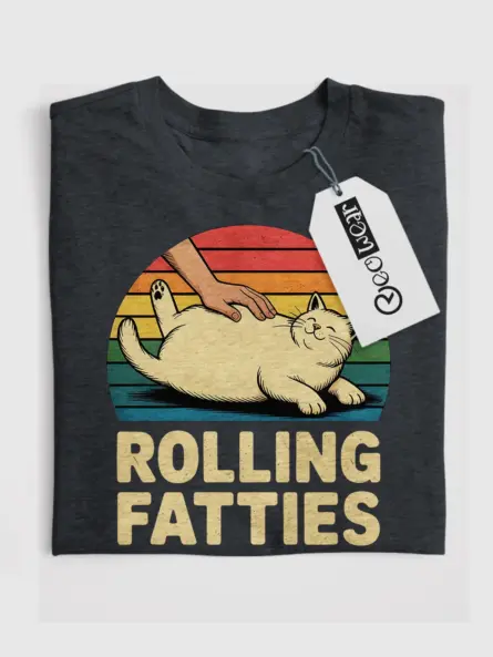 Rolling Fatties Vintage Cat Shirt – Funny Retro Tee for Pet Lovers - Image 4