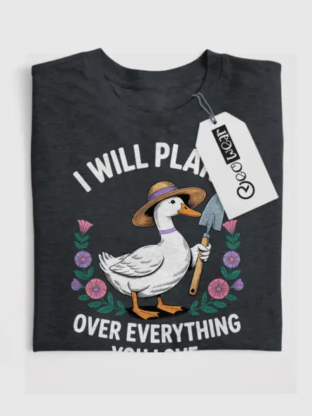 Whimsical Duck Gardening T-Shirt – Cottagecore Floral Plant Humor Tee - Image 4