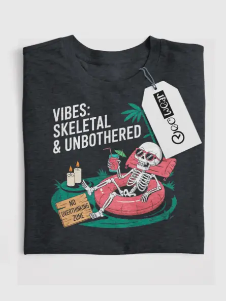 Dark Heather front view skeleton vibes t-shirt for introverts