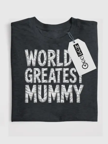 Dark Heather Front View – World’s Greatest Mummy – funny mummy Halloween mom t-shirt