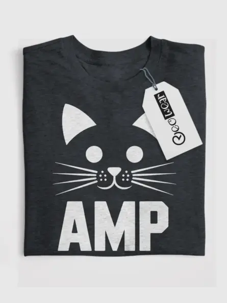 Dark Heather Amp Cat Shirt flatlay – cat lover gift for engineers, pun shirt