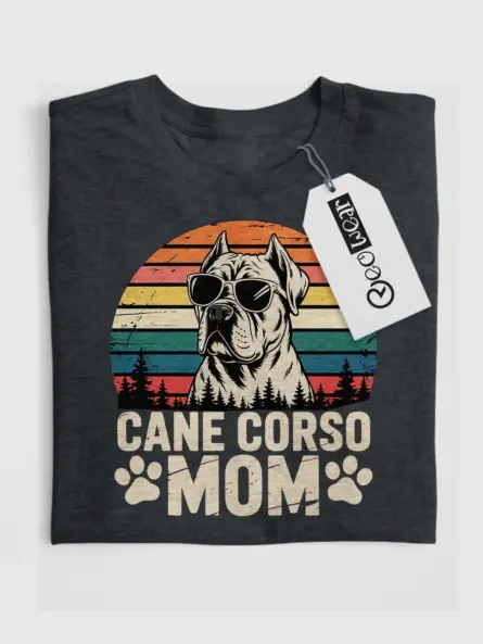 Bold Cane Corso Mom Shirt – Retro Sunset Dog Lover Tee - Image 4