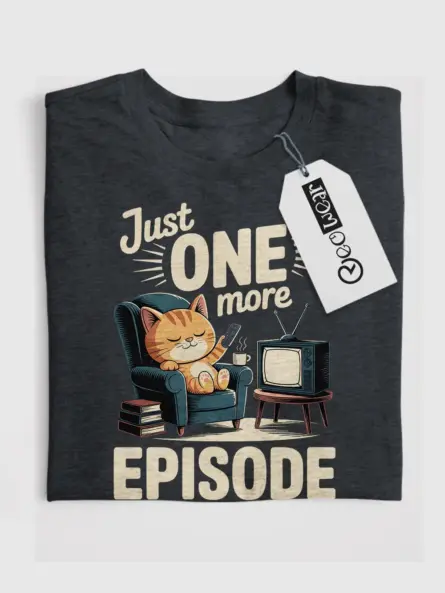 Cozy Cartoon Cat Shirt for Binge Watchers – Just One More Episode Tee3 - Image 4