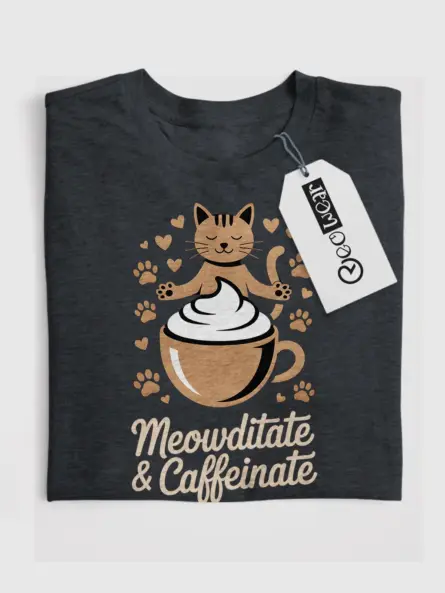 Meowditate & Caffeinate Cat Coffee Shirt – Cozy Humor Tee - Image 4