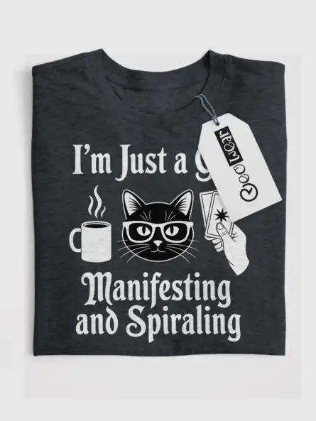 Cat Tarot Shirt for Witchy Girls – Manifesting Gothic Vibes Tee - Image 4